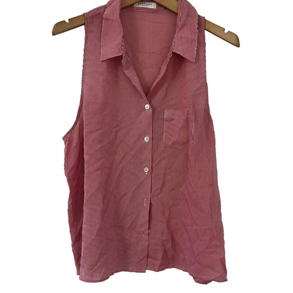 equipment femme Tops - Equipment Femme White & Red Micro Stripe Sleeveless Button Down Blouse Large EUC